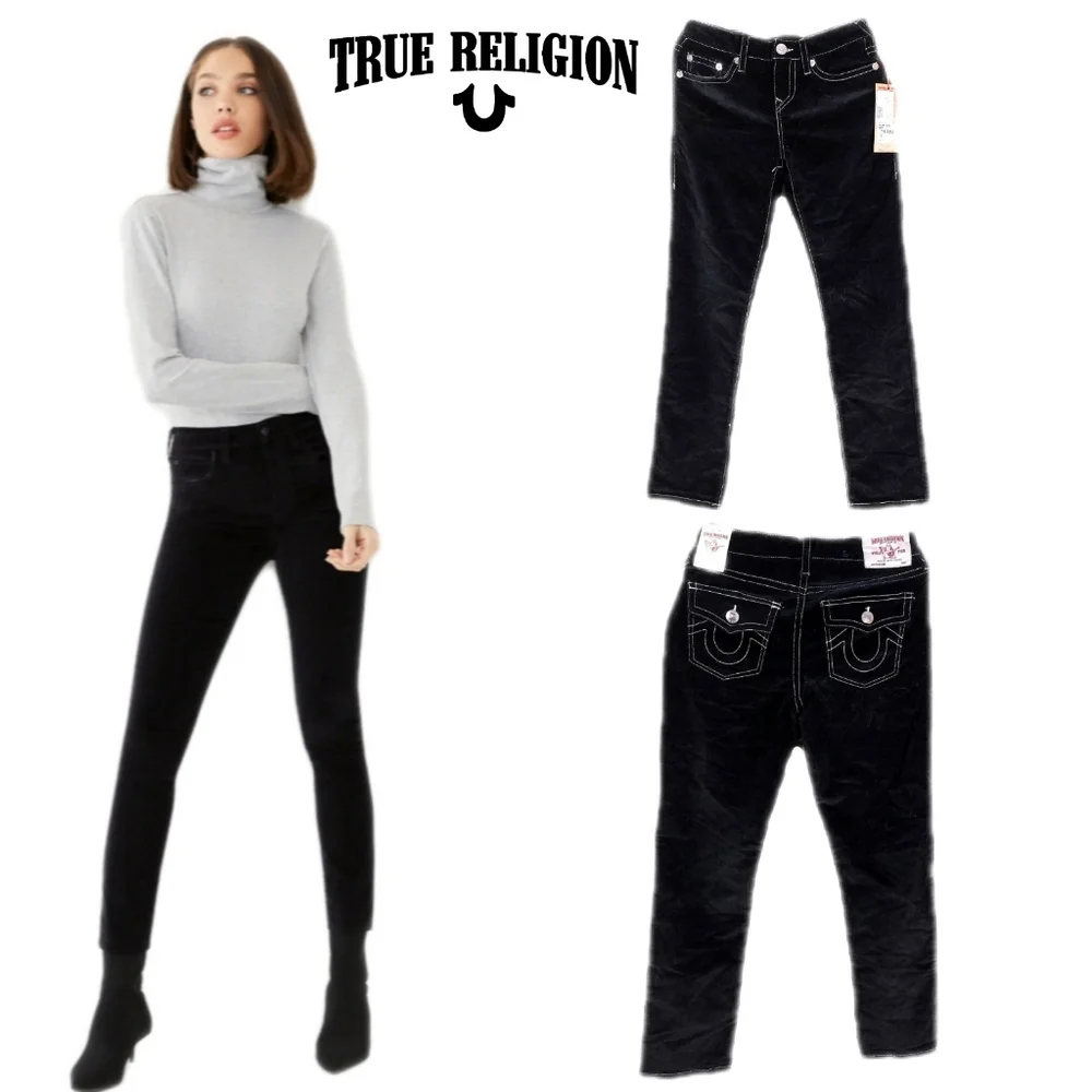 NWT True Religion Girls 14 Slim Black Velveteen Jean - Picture 1 of 6